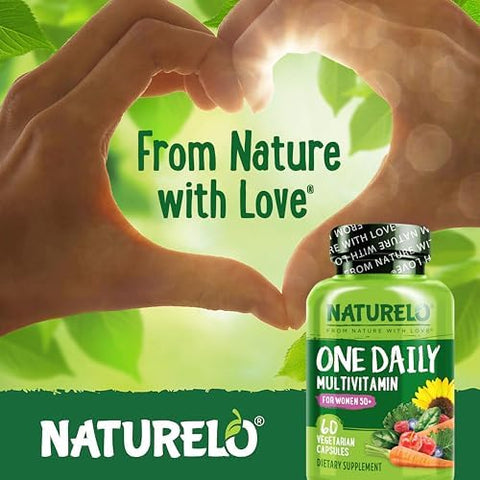 Naturelo One Daily Multivitamin For Women 50+ (Iron) 60 Capsules Calcium Supplement For Bone Strength 120 Capsules Bundle