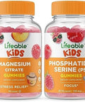 Lifeable Magnesium Citrate Kids + Phosphatidylserine (Ps) Kids Gummies Bundle Great Tasting Vitamin Supplement Gluten Gmo Chewable Gummy