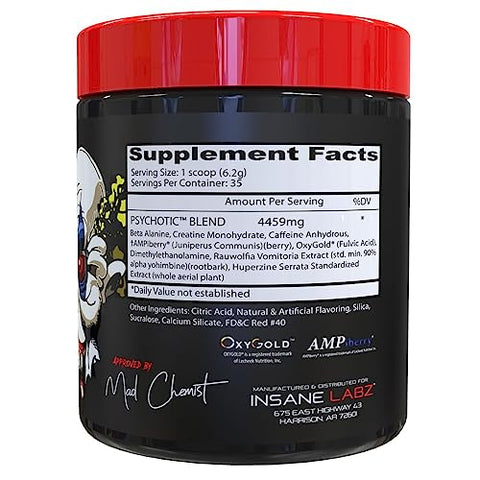 Insane Labz Psychotic High Stimulant Pre Workout Powder Extreme Lasting Energy Focus And Endurance With Beta Alanine Creatine Monohydrate Dmae 35 Srvgs Cherry Limeade