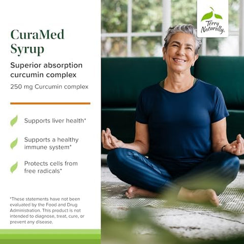 Terry Naturally Curamed Syrup Brain & Immune Health Support Supplement Curcumin Absorption Formula With Turmeric Essential Oil Gluten & Vegan Supplement 8 Fl Oz