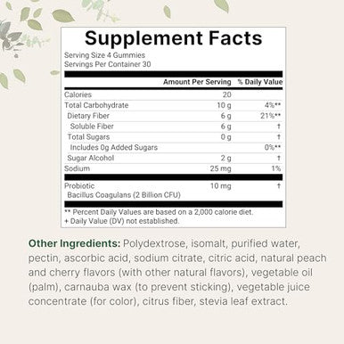Micro Ingredients Fiber Gummies With Probiotics 120 Count 6G Per Serving 2 Billion Cfu Sugar Free Peach Cherry Flavor High Fiber Supplement For Women & Men Non-Gmo Gluten Free