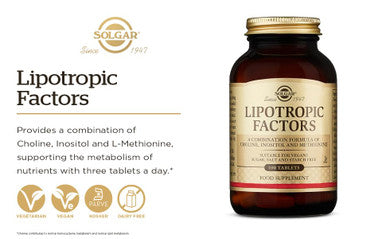 Solgar Lipotropic Factors 100 Tablets - Liver Support - Vegan Gluten Free Dairy Free Kosher - 33 Servings