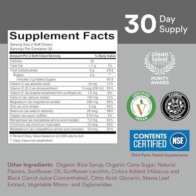 Smartypants Mineral Chews: Magnesium Citrate & Calcium Supplement With Vitamin D3, Vitamin C, Vitamin K2, Zinc & Selenium For Immune Support, 60 Count (30 Day Supply)
