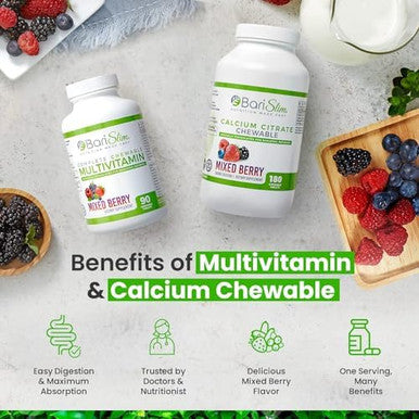Barislim Bariatric Calcium Citrate & Complete Chewable Bariatric Multivitamin - Bariatric Vitamin And Supplement For Post Bariatric Surgery Including Gastric Bypass And Gastric Sleeve