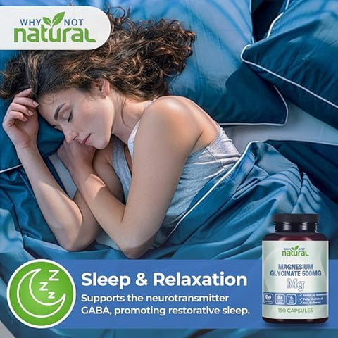 Why Not Natural Magnesium Glycinate 500 mg Capsules Supplement Vegan No Filler Supports Sleep and Relaxation