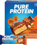 Muscletech Whey Protein Powder Bundle Phase8 4.6Lb Chocolate Protein Powder + Pure Protein Chocolate Peanut Caramel Protein Bars 12 Count