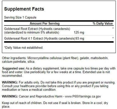 Swanson Goldenseal Root - Herbal Supplement Promoting Immune Support and Overall Wellness - Features Goldenseal Root Extract Standardized to Minimum 5% Total Alkaloids - (120 Capsules 125mg Each)