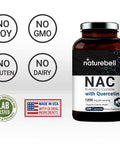 NAcetylCysteine NAC 1200mg Per Serving 200 Capsules NAC 600mg with Quercetin Per Capsule Double Strength NAC Supplements Support Liver Lung Health NonGMO No Gluten