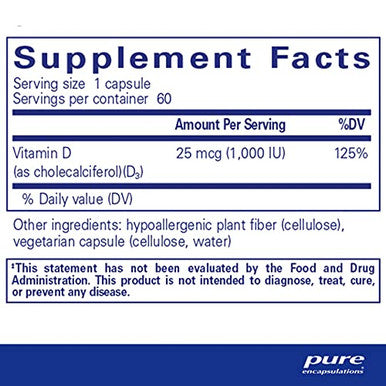 Pure Encapsulations Vitamin D3 1000 IU 60 vcaps