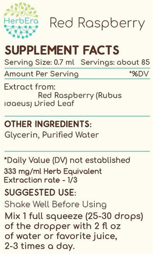Red Raspberry B60 Alcohol-Free Herbal Extract Tincture, Concentrated Liquid Drops Natural Red Raspberry (Rubus idaeus) Dried Leaf (2 fl oz)