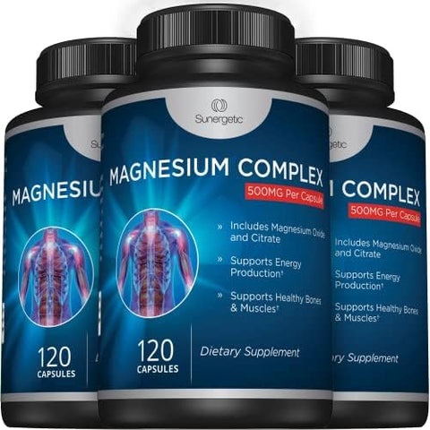 Premium Magnesium Citrate Capsules Powerful 500mg Magnesium Oxide and Citrate Supplement Helps Support Healthy Bones Muscles Teeth Energy and Relaxation 120 Vegetable Capsules
