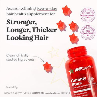 HAIRtamin Gummy Stars Hair Vitamins with Biotin Month Supply