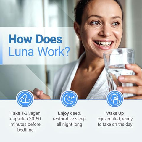 Nested Naturals Luna Melatonin Sleep Aid & Magnesium Glycinate Chelate For Improved Sleep Relaxation & Recovery (180 Capsules)