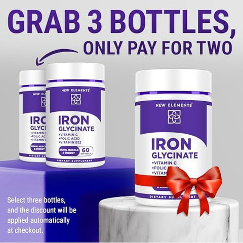 Elements Iron Glycinate 50Mg With Vitamin C Folic Acid & B12 Advanced Iron Supplement For Anemia Relief Energy Boost & Immune Support Gentle On Stomach Fast Absorption Natural Softgels For Women & Men