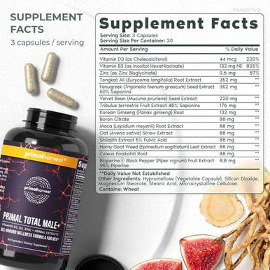 Primal Creatine Powder + Total Male+ Supplement Bundle 2Pack Strength Energy & Vitality Support 30 Servings Each