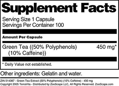 Terravita Green Tea Extract (50% Polyphenols) (10% Caffeine) - 450 Mg (100 Capsules, Zin: 514387) - 3 Pack