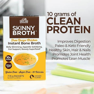 Country Farms Skinny Broth 7Day Plan Instant Chicken Bone Broth 10G Protein Collagen Type Ii Promotes Better Digestion Bone Health 7 Day Plan 4 Pack 2815G Packets