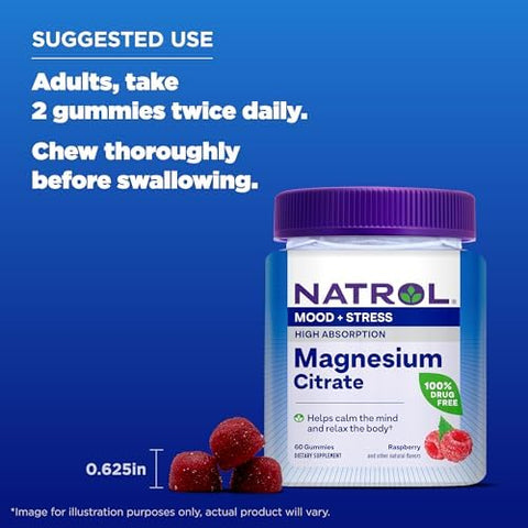 Natrol Magnesium Citrate High Absorption Magnesium Supplement For Mood And Stress Helps Calm The Mind And Relax The Body 60 RaspberryFlavored Gummies Up To A 30 Day Supply