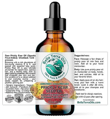 Bella Terra Oils - Prickly Pear Oil 4 Oz - Extracted From Cactus Pear Enriched With Omega-6 Vitamin K Experience The Opulence Of Nature