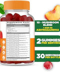 Lifeable Mushroom Gummies For Adults 10 Mushroom Complex Blend With Ashwagandha Ksm66 Vegan Kosher Nongmo Mushroom Supplement Extract Great Tasting Focus & Energy Support 60 Gummies