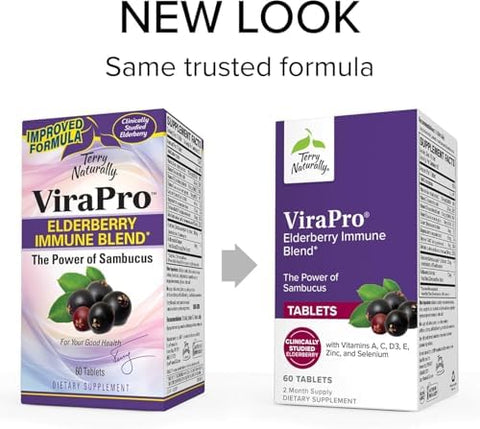 Terry Naturally Virapro Supplement With Herbal Blend For Immune Support Supplement With Elderberry Zinc & Selenium Support Immune Response 60 Tablets (2 Pack)
