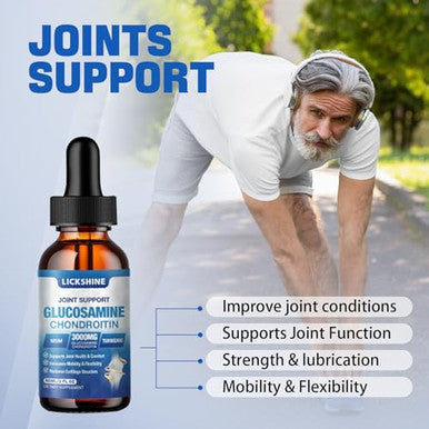 Lickshine 2 Pack Glucosamine Chondroitin Msm Liquid Drops - Extra Strength Joint Support Supplement For Adults With Quercetin Boswelia Bromelain Hyaluronic Acid Antioxidant Immune Support (4 Fl Oz)