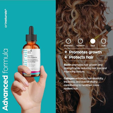 Artnaturals Biotin Collagen Hair Oil 4.0Oz - Growth Promoting Volumizing Formula - Reduce Hair Loss Strengthens And Nourishes Hair - Controls Frizz & Improves Manageability