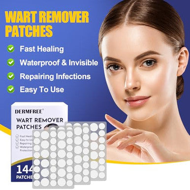 Dermfree Wart Treatment Patches With 1 Salicylic Acid Thin Waterproof Hydrocolloid Stickers For Hands & Feet Discreet Protective Covers 144 Count