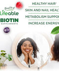Lifeable Sugar Free Biotin Gummies 5000mcg Vitamin B7 Great Tasting Biotin Supplement for Hair Growth Skin and Nail Health Hair Supplement for Women Men Adults 90 Gummies