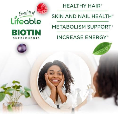 Lifeable Sugar Biotin Gummies 5000Mcg Vitamin B7 Great Tasting Biotin Supplement For Hair Growth Skin And Nail Health Hair Supplement For Women Men Adults 90 Gummies