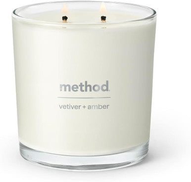 Method Premium Soy Candle Vetiver + Amber 2 Wick Recyclable Jar Up to 50 Hours Burn Time 14 oz