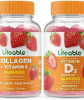 Lifeable Collagen & Vitamin C + Vitamin D 5000 Iu Gummies Bundle Great Tasting Vitamin Supplement Gluten Gmo Chewable Gummy