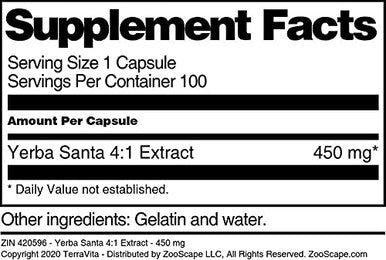 Terravita Yerba Santa 4:1 Extract - 450 Mg (100 Capsules, Zin: 420596)