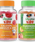 Lifeable Calcium Magnesium & Zinc Kids + Turmeric Curcumin Kids Gummies Bundle Great Tasting Vitamin Supplement Gluten Gmo Chewable Gummy