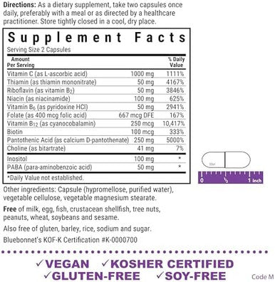 Bluebonnet Nutrition Stress Relief B Complex Vegetable Capsules, Vitamin B6, B12, Biotin, Folate, Vegan, Gluten & Soy & Milk Free, Kosher, Unflavored, 100 Count