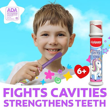 Colgate Kids Unicorn Toothpaste Pump With Fluoride For Cavity Protection Ages 6 Ada Accepted Bubble Fruit 4.4 Ounce 6 Pack