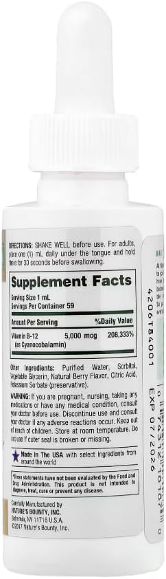 Nature's Bounty Super Strength B12 5000mcg 2 Oz (Pack of 2)