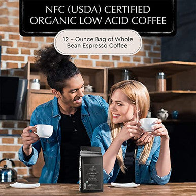 Lifeboost Organic Espresso Beans Whole USDA Organic Low Acid Mold Free Dark Roast Coffee Whole Bean Single Origin High Caffeine Arabica 12 oz Bag