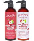 Pura D'Or Apple Cider Vinegar Thin2Thick Set (16Oz X 2) Acv Shampoo & Conditioner Clarifying - Biotin Keratin Caffeine Castor Oil Aloe - All Hair Types Men & Women (Packaging May Vary)