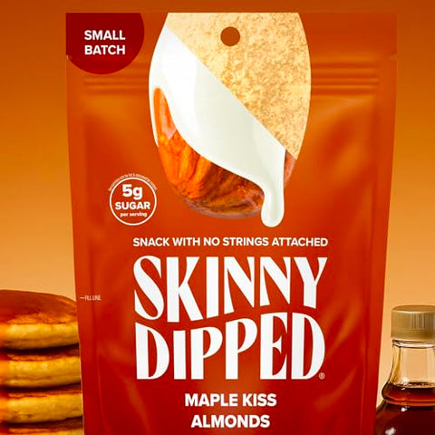 SkinnyDipped Maple Kiss Almonds, Healthy Snack, Plant Protein, Gluten Free, 3.5 oz Resealable Bags, Pack of 5, Seasonal Flavor