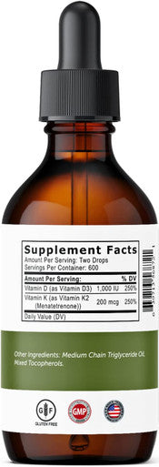 Vitamin D And K2 Drops - Liquid Vitamin D3 With K2 Supplements For Adults And Kids - D3/K2 Vitamins Supplement For Supreme Absorption And Healthy Bones - Made In Usa