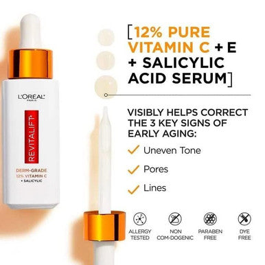 L'Oreal Paris Revitalift Derm Intensives Derm Grade 12% Vitamin C + E + Salicylic Serum 1.0 Fl. Oz. 0.32 Pounds