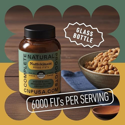 Complete Natural Products Nattokinase Capsules - 100 Count 570Mg 6000Fu'S Support Healthy Circulation Natto Enzymes Gluten Pure Soy Enzyme Vegan Non-Gmo