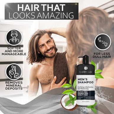 Bellisso Shampoo For Men And Biotin Heat Protection Hair Spray With Moroccan Argan Oil