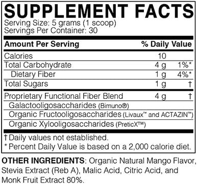 Microbiome Labs MegaPre Gut Health Powder - Powdered Prebiotic Blend - Oligosaccharides for Immune & Digestion Support - Prebiotics Supplement for Adults & Kids - Mango Flavor (5.5 oz)
