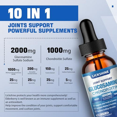 Lickshine 2 Pack Glucosamine Chondroitin Msm Liquid Drops - Extra Strength Joint Support Supplement For Adults With Quercetin Boswelia Bromelain Hyaluronic Acid Antioxidant Immune Support (4 Fl Oz)