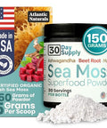 Atlantic Naturals Sea Moss Superfood Powder with Ashwagandha Beet Root and Maca Root Sea Moss Powder Supports Healthy Skin Athletic Performance and Positive Mood Vanilla Flavor (150g)