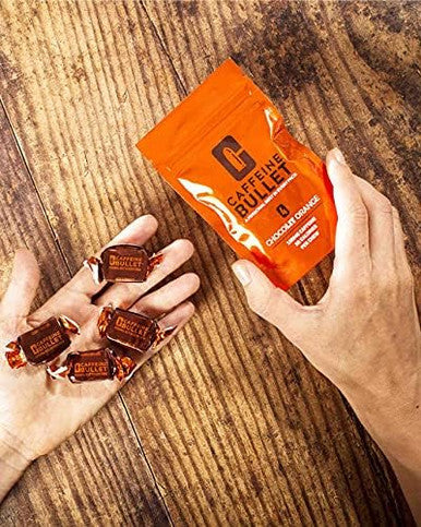 Caffeine Bullet Energy Chews. Chocolate Orange - 40 * 85mg Caffeine Gummies: kick faster than energy gels for a cycling, endurance sports & stay awake chocolate boost