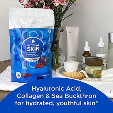 Olly Glowing Skin Collagen Gummy Hydrated Youthful Skin Hyaluronic Acid Sea Buckthorn Chewable Supplement Berry 60 Day Supply 120 Count Pouch (Pack Of 6)