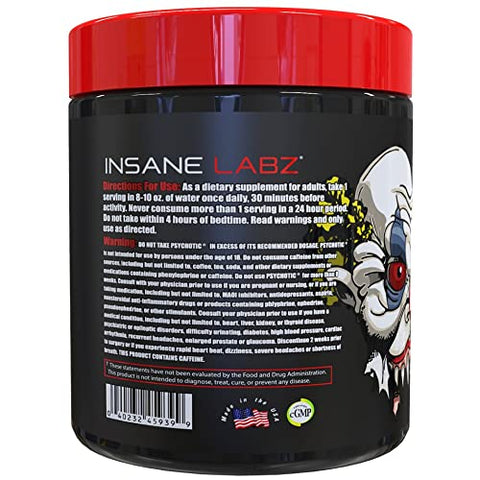 Insane Labz Psychotic High Stimulant Pre Workout Powder Extreme Lasting Energy Focus And Endurance With Beta Alanine Creatine Monohydrate Dmae 35 Srvgs (Hawaiian Orange)